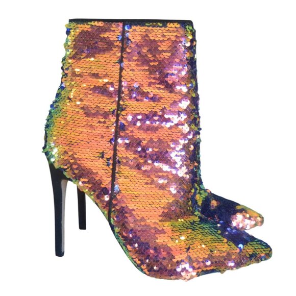 Aldo Kearia Ankle Color Changing Flip Sequins Boots Women Size 9 Party Stiletto - Picture 1 of 9